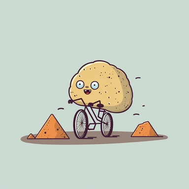 a cute minimalist boulder riding a bicycle, clipart