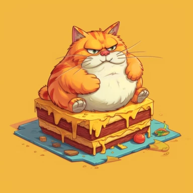garfield the cat, eating lasagna, obese, clipart, isometric perspective