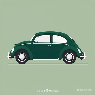 minimalist clipart of a Dark green Vw beetle race car , flat design, digital art, white background - Upscaled by <@1021281452953976843> (fast) - <@1021281452953976843> (fast)