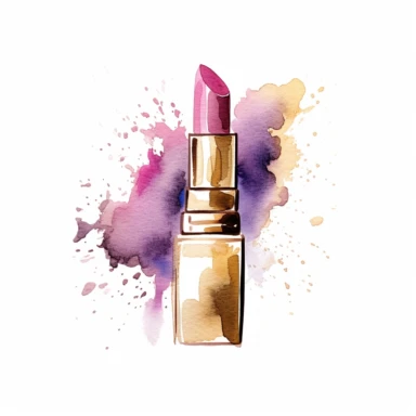 lipstick, in the style of watercolor illustrations, pink and gold, soft lilac, serenity and harmony, various stroke techniques, on white background, clipart