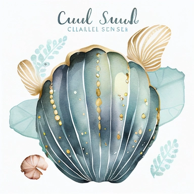 watercolor seashell Atlantic gray cowrie, cute clipart