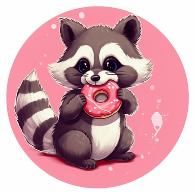 cute Raccoon with a donut clipart