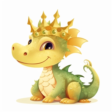 Cute dragon clipart, wearing a golden crown