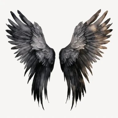watercolor Clipart of black angel wings, white background, detailed, 8k, high resolution