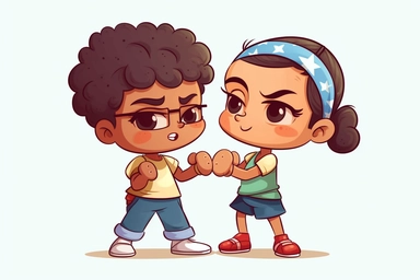 Together We Fight, clipart, white background, cartoon ,