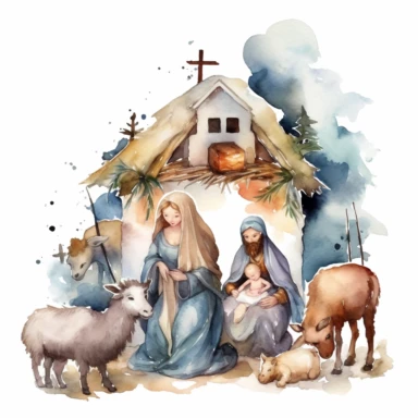 watercolor nativity scene clipart