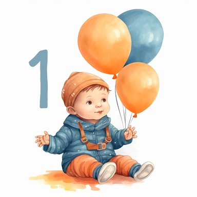 cute one year old baby first birthday clipart, single clipart, high resolution, vibrant colors, 8k