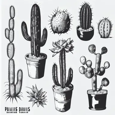 Cactus Plant Patrons Pack | free vector Vectors set, BLACK AND WHITE, clipart graphics,