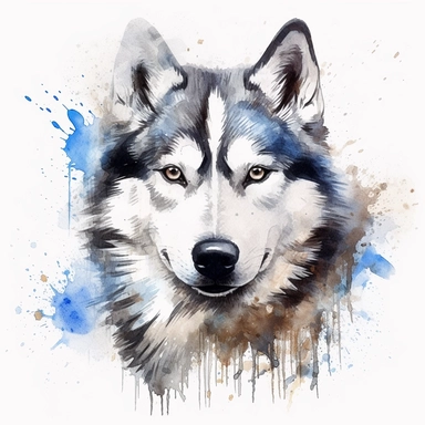 watercolour cute Siberian husky dog beautiful details four perfect legs and paws realistic beautiful facial features ultra detailed ultra photo real intricate detailed png image ,high definition,300dpi,graphic clipart,computer graphics