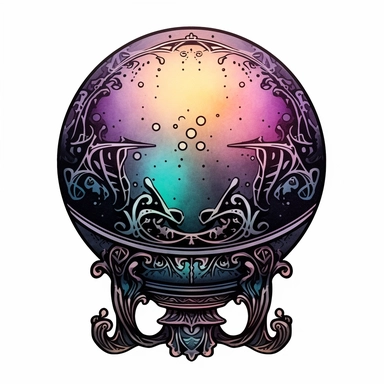mystical crystal ball, Halloween, folk art, watercolor, clipart elements, smooth gradients, black contour outline, ultra detailed, white background, super clear, high quality