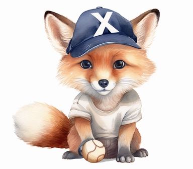 create watercolor clipart of letter x , cute animal in baseball costumes with baseball, incredibly high detail, 16k, gorgeous, white background