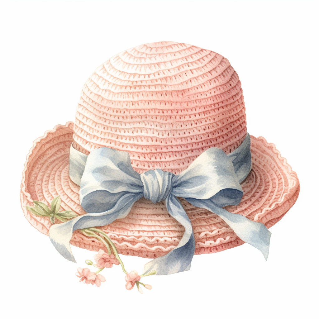 Clipart, vintage illustration, cute knitting baby's beach hat, pastel color, hand drawn