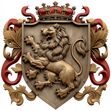 medieval coat of arms, ornate, large, rampant lion, fantasy, clipart style