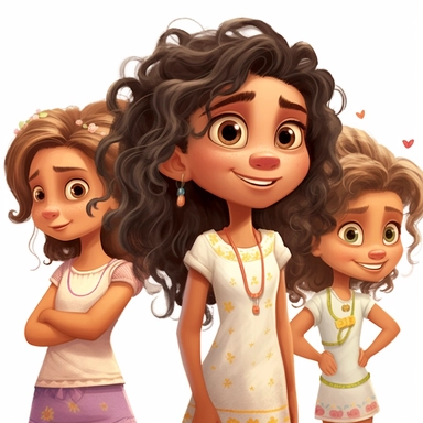 illustration of hispanic beautiful little girls clipart, pixar
