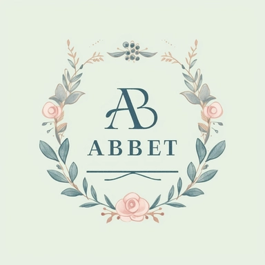 A charming logo for an online shop selling digital clipart products, featuring the letters AB elegantly crafted with decorative details and flourishes. The logo exudes a sense of sophistication and elegance, reminiscent of traditional calligraphy or vintage design. The color palette is composed of soft pastel shades or muted tones, enhancing the refined and delicate nature of the clipart collection, Logo design, digital art