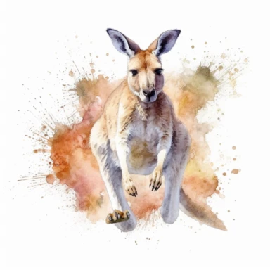 Watercolor clip art on white background, kangaroo in action, high-resolution image, soft pastel, cinematic, dramatic, ultra realism,4k, very detailed, white background,