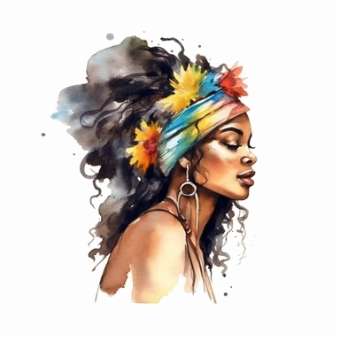 watercolor, hippie black woman, clipart, side angle