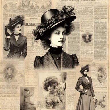 vintage style woman newspaper illustrations clipart set, detailed 4k, clipart style, background white