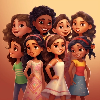 illustration of hispanic beautiful little girls clipart, pixar