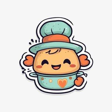 cute Cooking, happy and smiling, bold line, clipart, sticker, white background, no shadow, 8k detail