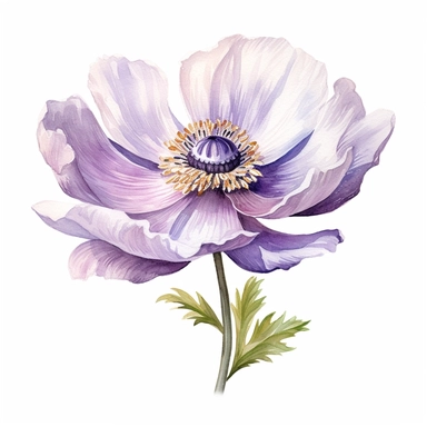 Anemone flower, high level watercolor, hyper realistic cartoon, clipart, white background, 8k, ultra detailed clipart