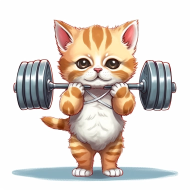 clipart of a cute kitten wearing gym cloths lifting dumbbells