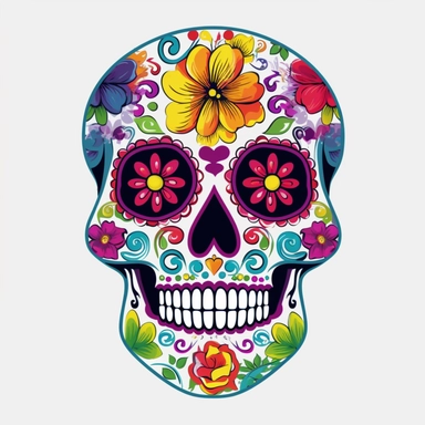 Colorful Sugar Skull PNG Day of the Dead PNG file sublimation cartoon full body,Clipart PNG, Transparent