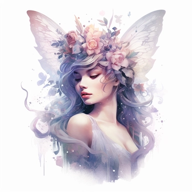 Fairy, clipart, intense white and deep pastel colors, dnd, watercolor, no background, isolated on a white background, self contained, well defined edges, by amy sol and magali villeneuve and susan bourdet and ross tran, spaced out, glowy, intricate, 8k