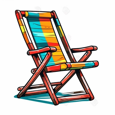 A clip art image of colorful doodle beach chair cartoonish isolated white background, minimalist, 8K, C20