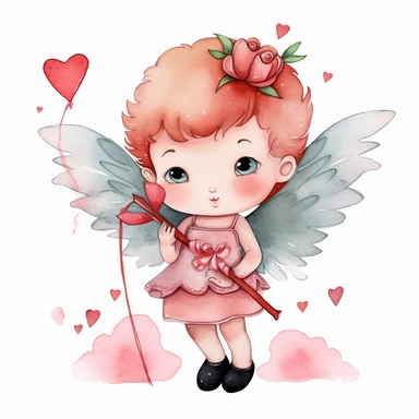Cupid Valentine's Day Watercolor Sublimation Clipart, Clipart, white background, no watermark, no text, no word,