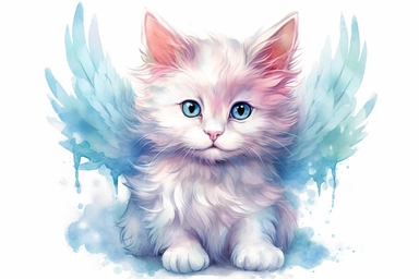 Adorable angel kitten, vivid colours, ornamental watercolor clipart, white background, I can’t believe how beautiful this is