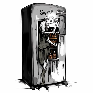 shawn coss silhouette, bar fridge clipart, add some color shades, vintage style, old fashion, artwork, white background, 4k, detailed