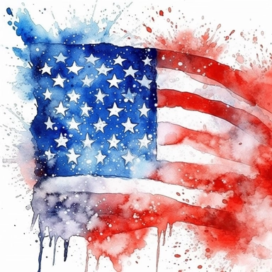 4th of July, watercolor clip art AR 3:2