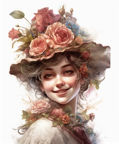illustration art of cute rose enchantress, provence, meadow, many small and colorful particles, masterpiece by Jean-Baptiste Monge style, rococo style, PNG clipart, isolated on white, extreme photorealistic details, 32k HD resolution, realistic high detailization high resolution