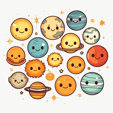 Solar system clipart perfect clean lines, planets vector graphics, Space clipart, kawaii png clip art on a white background