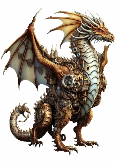Steampunk Dragons Clipart, high quality, lots of details, white background, full body, hyper quality - 8K, white background