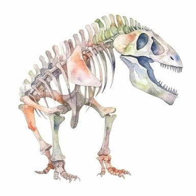 Watercolor dinosaur bones clipart, white isolated background, space out, hd