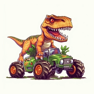 cartoon, isolated, cute Monster Truck And T-Rex Dinosaur, clipart, isolated vector, full body, white background