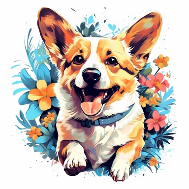 vector of a cute happy corgi in hyper real beautiful japanese tattoo, paint art style, clipart, detail design, colorful, contour, white background, magnificent,