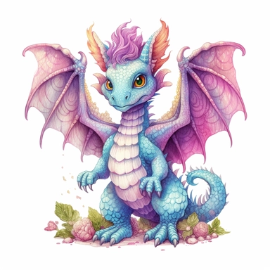 Whimsical Wonderland, clipart, cute dragon with wings character, full body