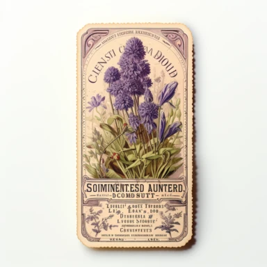 a clipart of a ticket with french lavender on it, vintage style