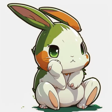 cartoon bunny gif clipart, hd, in the style of shilin huang, unconventional poses, white and amber, distinctive noses, jessie arms botke, colorized, white and green