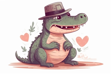 Cute American alligator in valentine Day clipart, cartoon, white background,