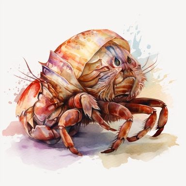 A Watercolor Hermit crab, full body, vividly bold designs png realistic cartoon in 32K UHD cute. 15 cm thick outline. There was no shadow on the ground. 8k with realistic watercolors. and detailed illustrations, clipart, white background
