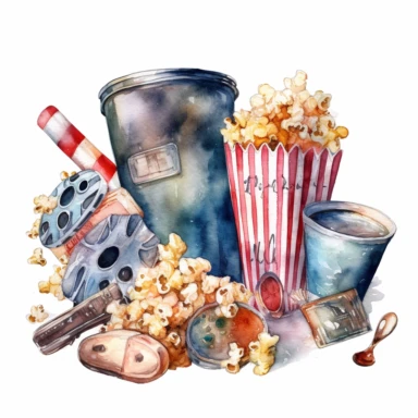 water color Movie Night Clipart, isolated on white background