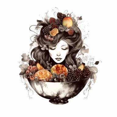shawn coss silhouette, Fruit in a bowl clipart, add some color shades, vintage style, old fashion, artwork, white background, 4k, detailed