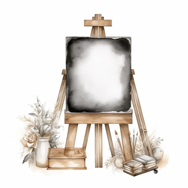 watercolor collection clipart table blackboard panel neutral colors on white background