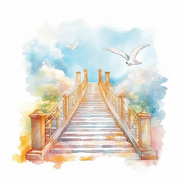 brush painting steps bridge to gate in heaven, Clipart , pastel colors, white background