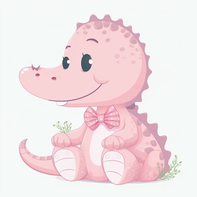 clip art of cute pastel pink girl alligator white background