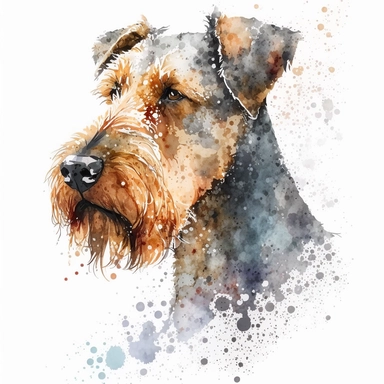 Generate an image of a Airedale Terrier dog Clipart in watercolor style on a white background